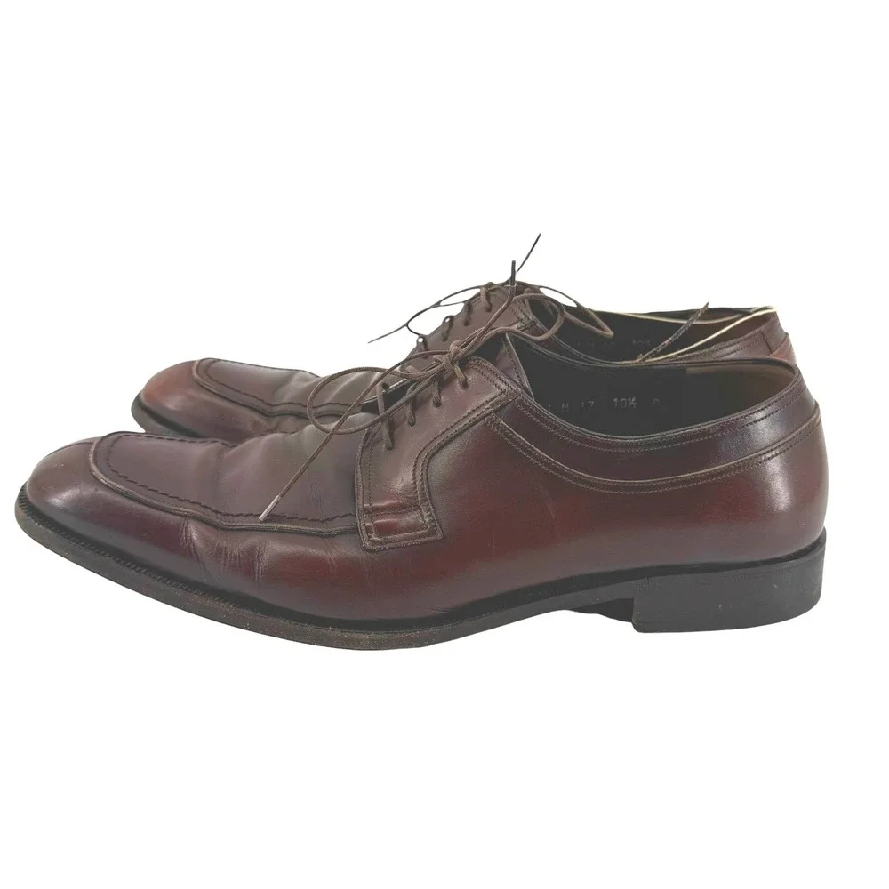 Salvatore Ferragamo Men Brown Leather Apron Toe Derby Dress Shoes 10.5 D Lace Up